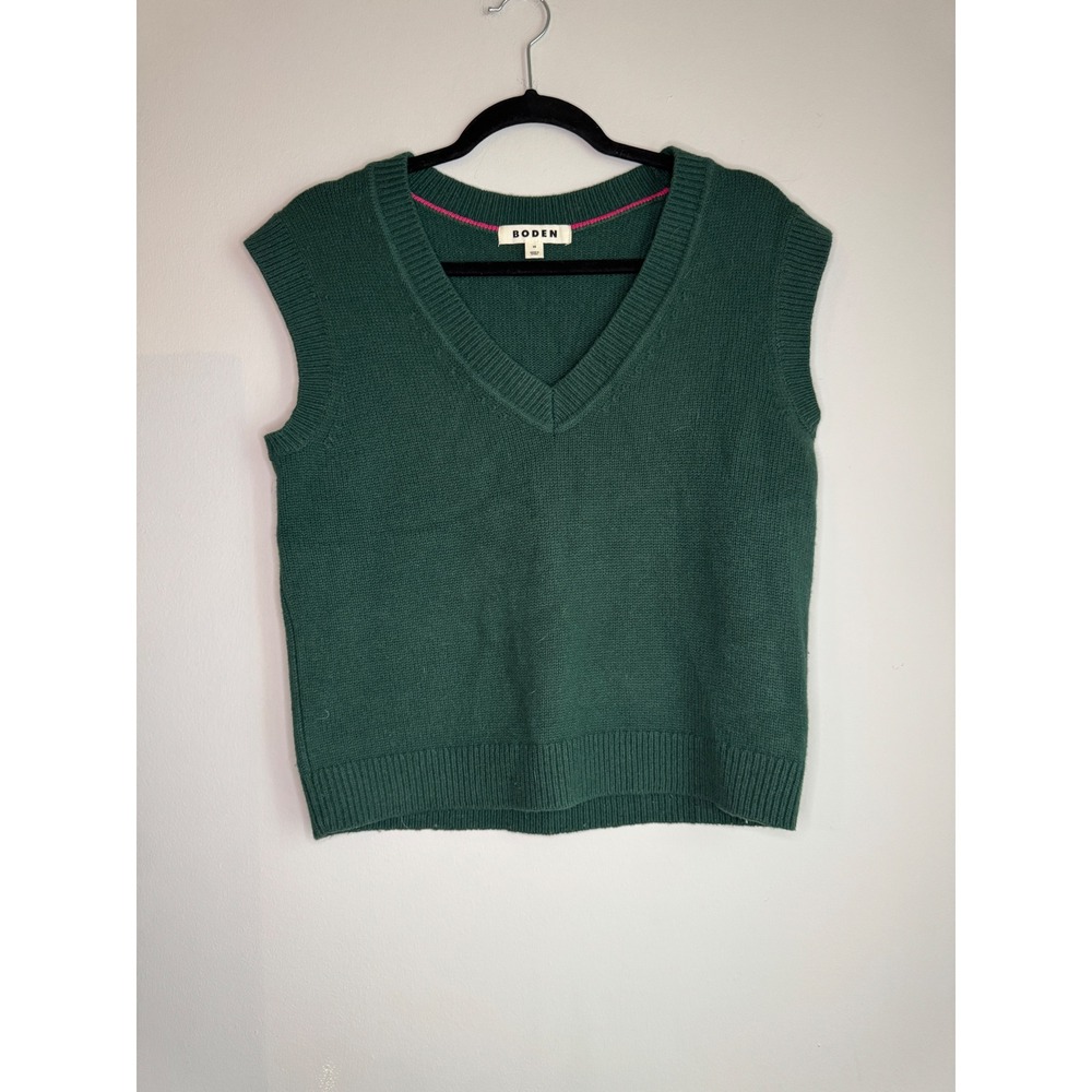 Boden Forest Green 100% Wool V-Neck Knit Sweater Vest XS